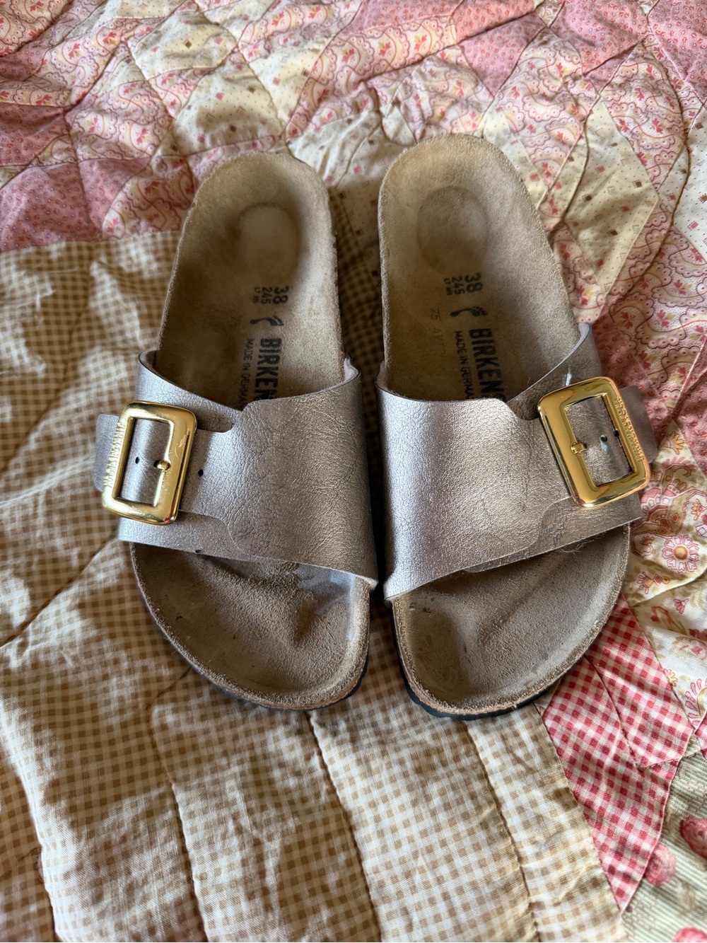 Birkenstock Catalina Metallic Single-Band Slide with Gold Buckle - Size 38